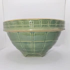 Vintage McCoy Large Green Glazed Window Pane Bowl Shield 9 #4