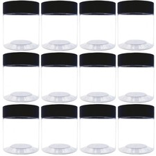 12 Pack 4 oz Plastic Jars,Wide-mouth Clear Storage Containers with Black Lids...