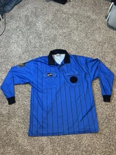 Men's Official Sports Long Sleeve Striped US Soccer Referee Shirt, Large, Blue