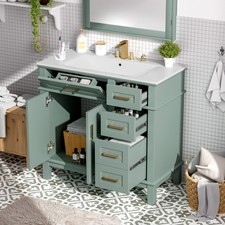 36" Modern Bathroom Vanity w/Ceramic Sink,Soft Close Doors,4 Drawers Bathroom