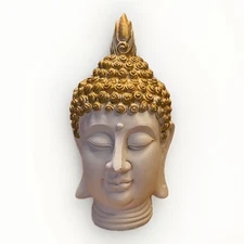 White & Gold Buddha Head Statue | Zen Meditation Home Decor Sculpture ~10”
