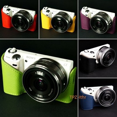 For SONY NEX-5N Handmade Genuine Real Leather Half Camera Case Bag