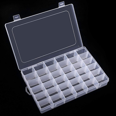 36 Grids Clear Plastic Organizer Box with Adjustable Dividers, 36 Compartment Cl