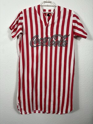Vintage Coca-Cola Nightgown Womens Medium Red Striped Cotton *All Over Fading