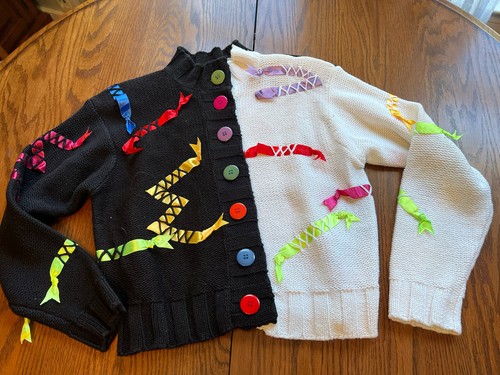 vtg lisa nichols womens rainbow ribbon cardigan sweater M