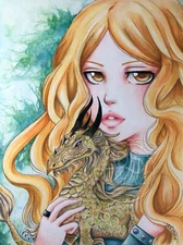 DRACONEM, Original Watercolor Art on 12 X 16" CP Board, Fantasy Art, Dragon Art,