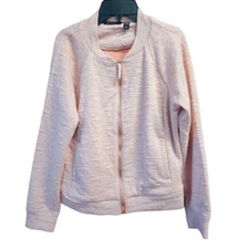 NEW H by Halston Lightweight Cozy Pink Textured Knit Bomber Jacket Womens Size 8