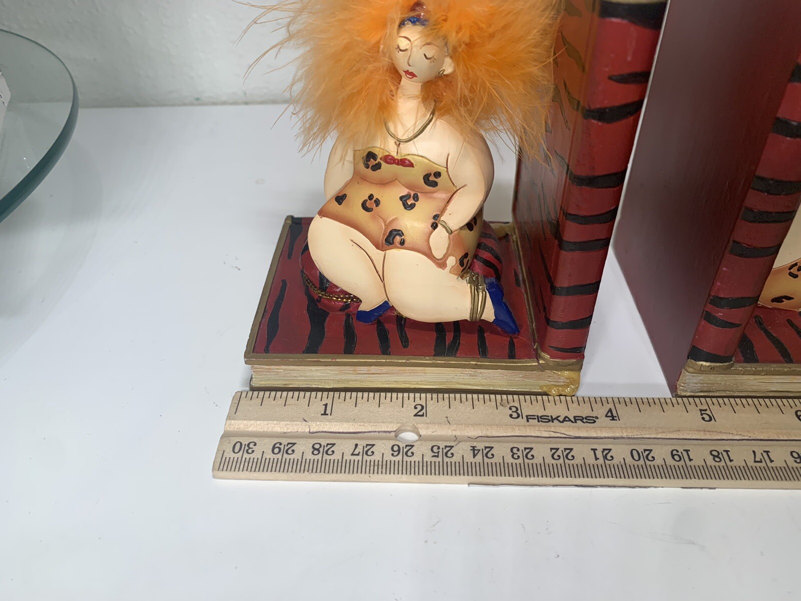 Axicon World Imports Inc. Fun Orange Feather Hair Lady in Leopard Bookends READ