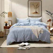 Duvet Cover Set 100 Washed Cotton Linen Feel Super Soft Breathable Cozy 3 Piece