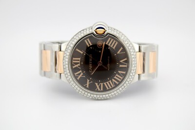 CARTIER BALLON BLEU TWO TONE 18k ROSE GOLD 42MM DIAMOND ENCRUSTED WATCH W6920095
