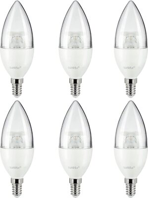 LED B10 Clear Torpedo Tip Chandelier Bulb 5W (40W=) E14 27K Warm White - 6 Pack