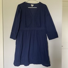 J Crew Womens Dress Sz M V-Neck Navy Blue 100% Cotton Pockets Re-Imagined