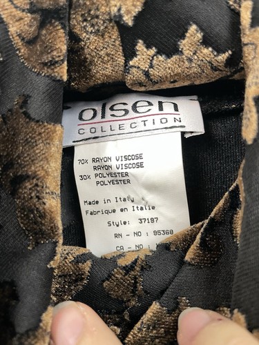Olsen Collection Women Sheer Brown Floral Velour M Turtle Neck Long Sleeve Italy - Picture 9 of 11