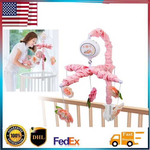 Baby Musical Crib Bed Bell Nursery Mobile w/ 12 Melodies 5 Flower Rattles