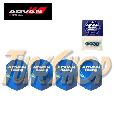 ADVAN RACING FORGED VALVE STEMS CAPS BLUE ALUMINUM WHEELS RIMS TIRES V6049 SET 4