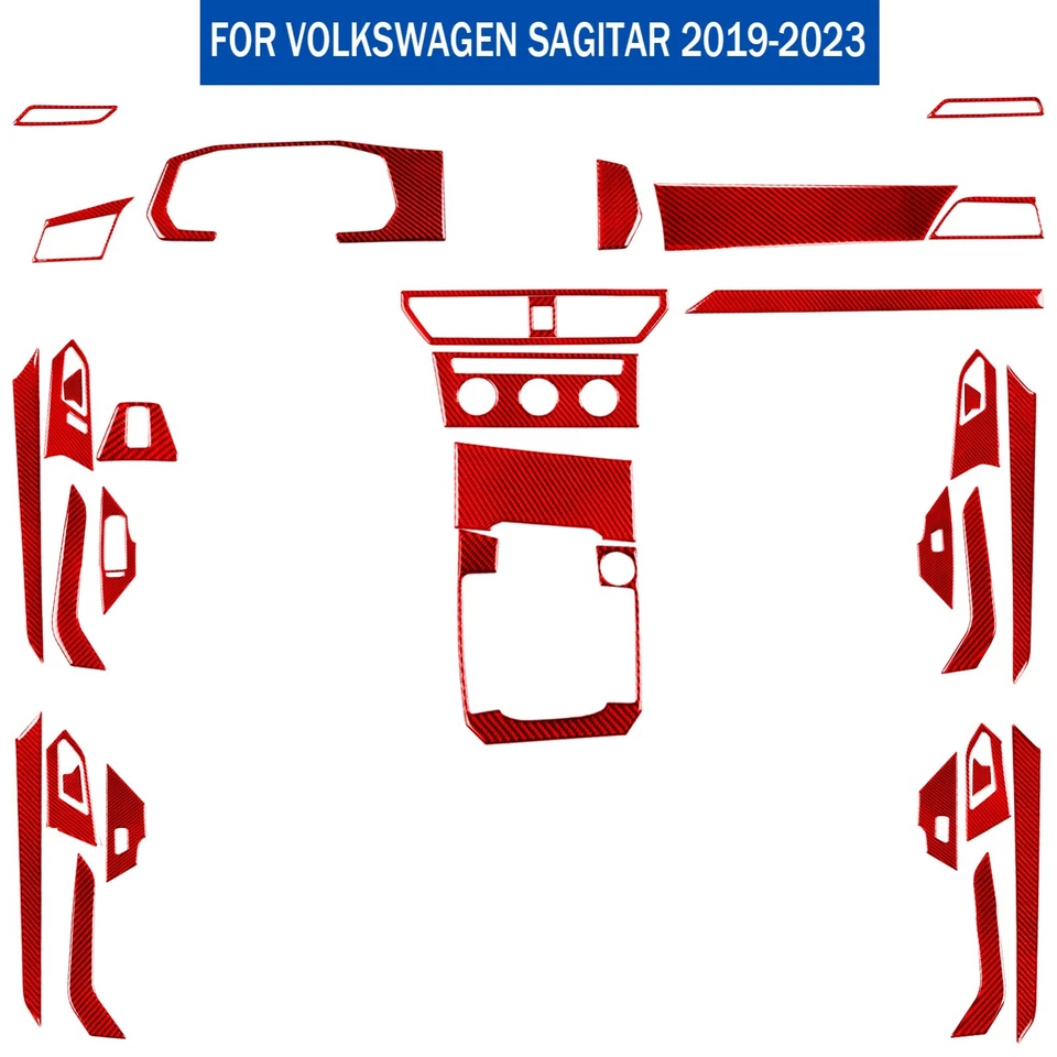 37 комплектов красной внутренней отделки из углеродного волокна для VW Jetta MK7 2019-2023 - Изображение 2 из 4