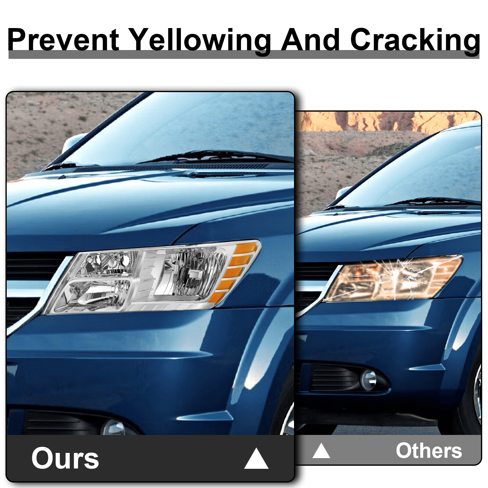 Headlights For 2009-2020 Dodge Journey Chrome Housing Amber Corner Headlamp L+R