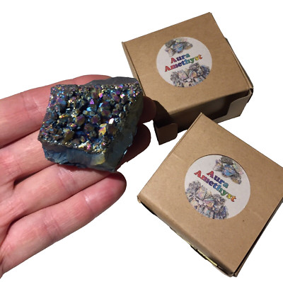 Aura Amethyst Geode Surprise Box, Titanium Crystal Metaphysical Gift, Set of 3