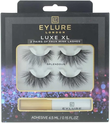 EYLURE LUXE XL FAUX MINK FALSE EYE LASHES WITH ADHESIVE SPLENDOUR 2 PAIRS BLACK