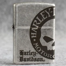 Harley Zippo lighter 121FB Antique Silver Custom/ Skull Logo 3 Sides Corrode New