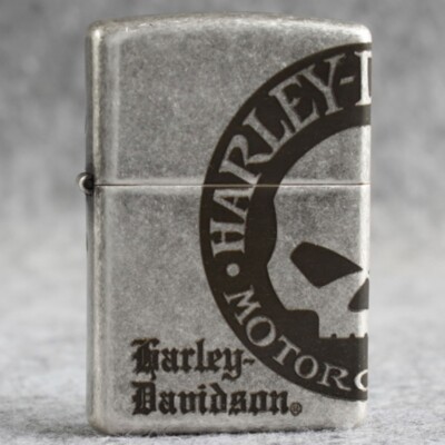 Harley Zippo Feuerzeug 121FB Antique Silver Custom / Skull Logo 3 Seiten Korr...