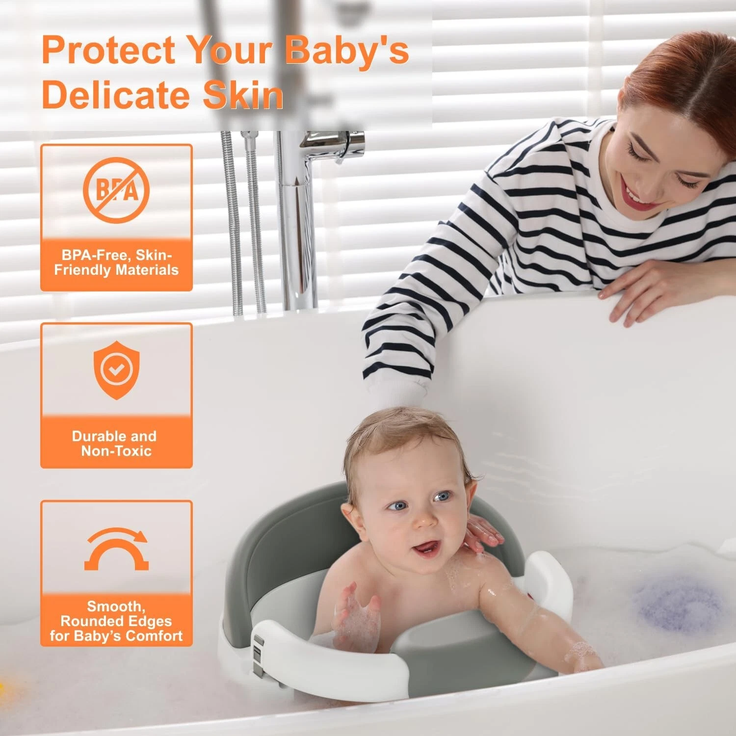 New Baby Bath Seat for Babies: Non-Slip Infant Bathtub Chair with Suction Cups
