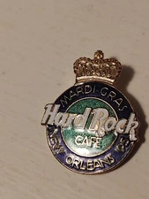 Hard Rock Cafe New Orleans Mardi Gras Green Logo Blue Outer Circle Gold Crown...