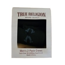 True Religion Men's 2 Pack Crew Socks Size 10-13 in Wood Gift Box. Free Shipping