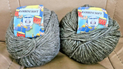 Lana Gatto Bambini Soft- Wool Cotton Nylon Yarn - Gray Green- Lot of two skeins!