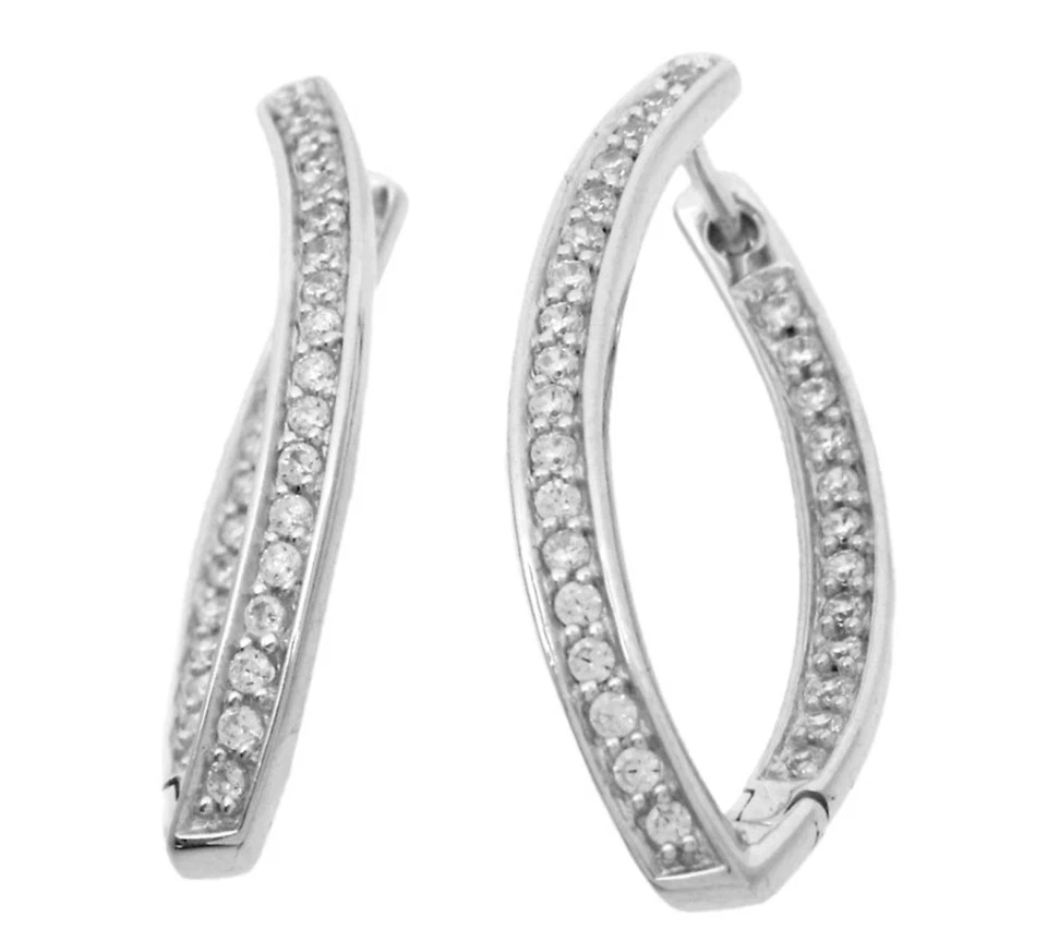 Orecchini Creole Forma-V 925 Argento Sterling Orecchini a Cerchio con Zirconia E - Immagine 2 di 4