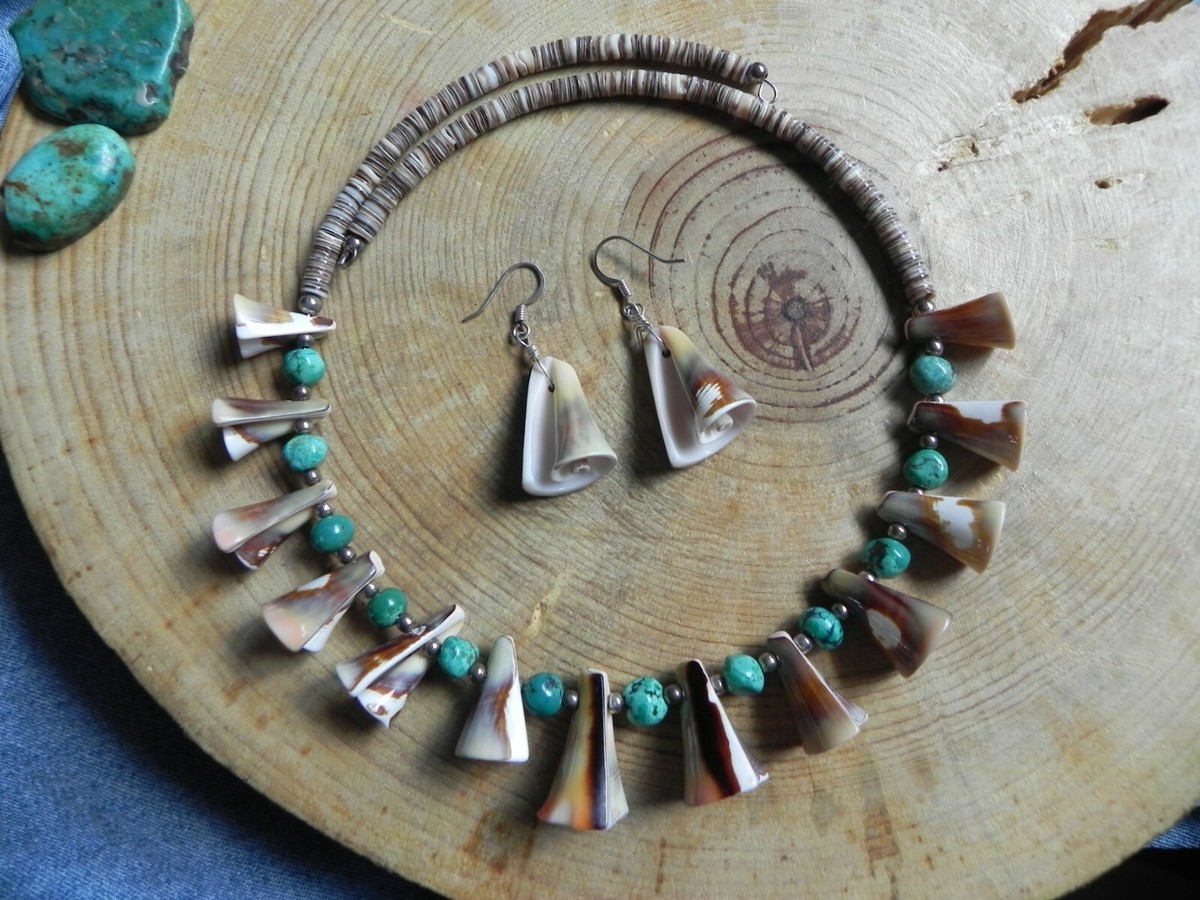 【Llife】VOLUTA SHELL NECKLACE Turquoise, Shell, Voluta Shell Heishi & Silver Memory Necklace