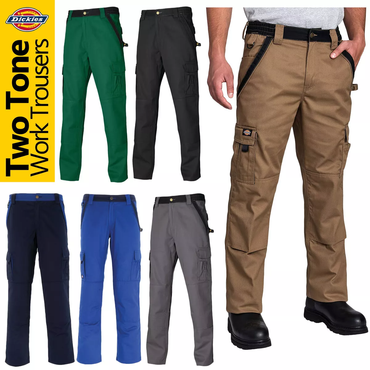 2 for 26 Dickies Mens Work Trousers Two Tone Cargo Multi Pocket