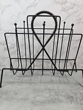 Vintage Black Metal Wire MAGAZINE RACK Album Mid Century Modern MCM Atomic Retro