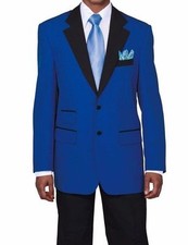 Men's 2-button High Fashion Suit 2-tone, Royal/Black, Red, Purple Fortino Landi