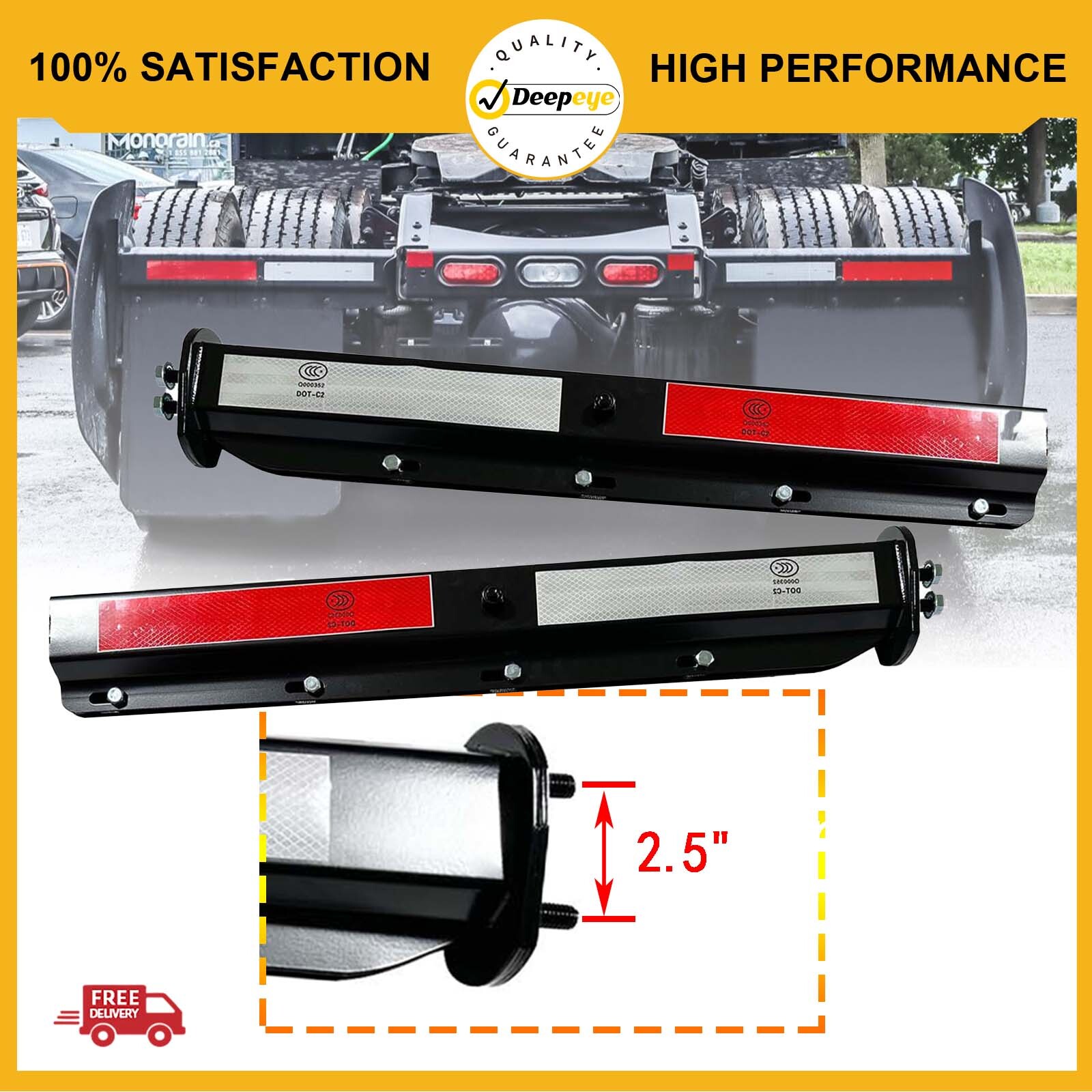 Semi Truck Straight Spring Loaded Mud Flap Hanger Black Steel RH & LH 2.5