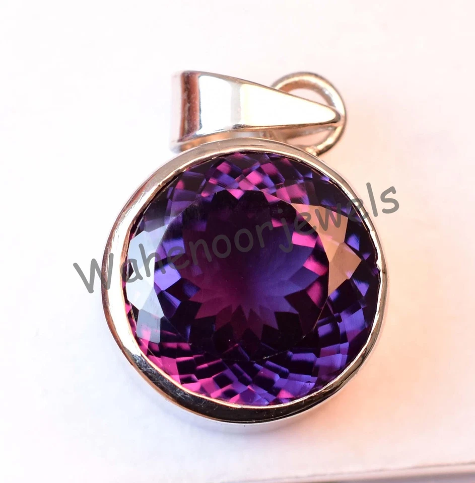 Naturale Colore Cambiamento Alexandrite 18MM Tondo 925 Argento Sterling Ciondolo - Immagine 4 di 4