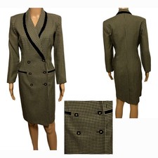 vtg Danny & Nicole Blazer Dress 10P Double-Breast Navy/Green Houndstooth Sheath