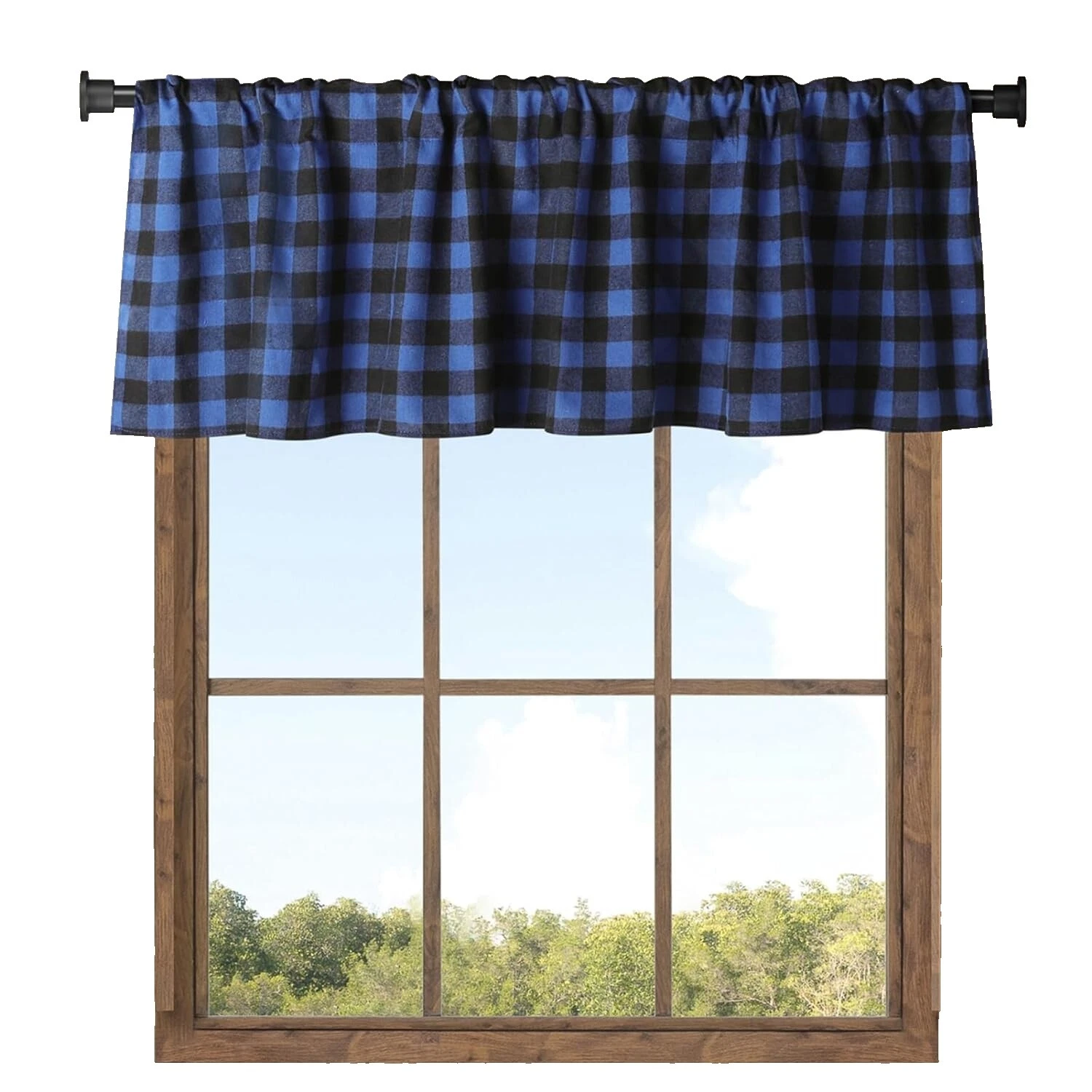 Ventana de Cuadros Algodón Negro Cortinas