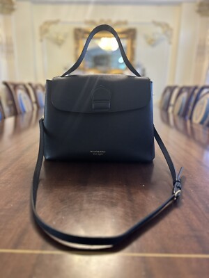 Burberry Banner Tote House Check Derby Shoulder Bag Black Leather