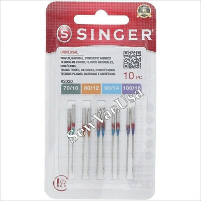 Singer Genuine Needles, Pack of 10, Assorted Sizes 70/10, 80/12, 90/14 & 100/16