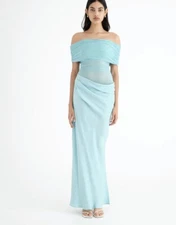 BNWT BENNI NICO OFF SHOULDER MAXI DRESS AQUAMARINE SIZE AU 8 Event/Formal