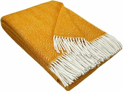 Wolldecke Plaid 140x200cm Wohndecke   100%Wolle  Schurwolle Senf