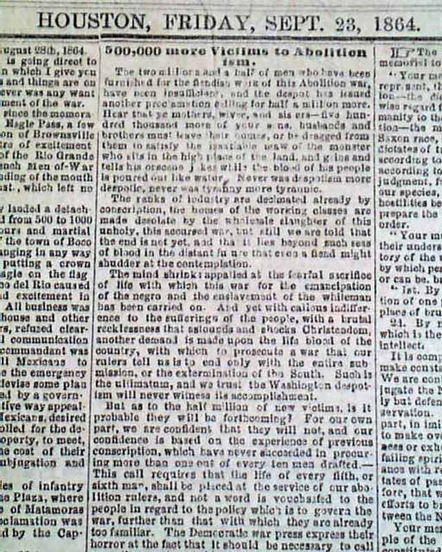 Rare CONFEDERATE Houston TX Texas & Nearby Galveston Civil War 1864 ...