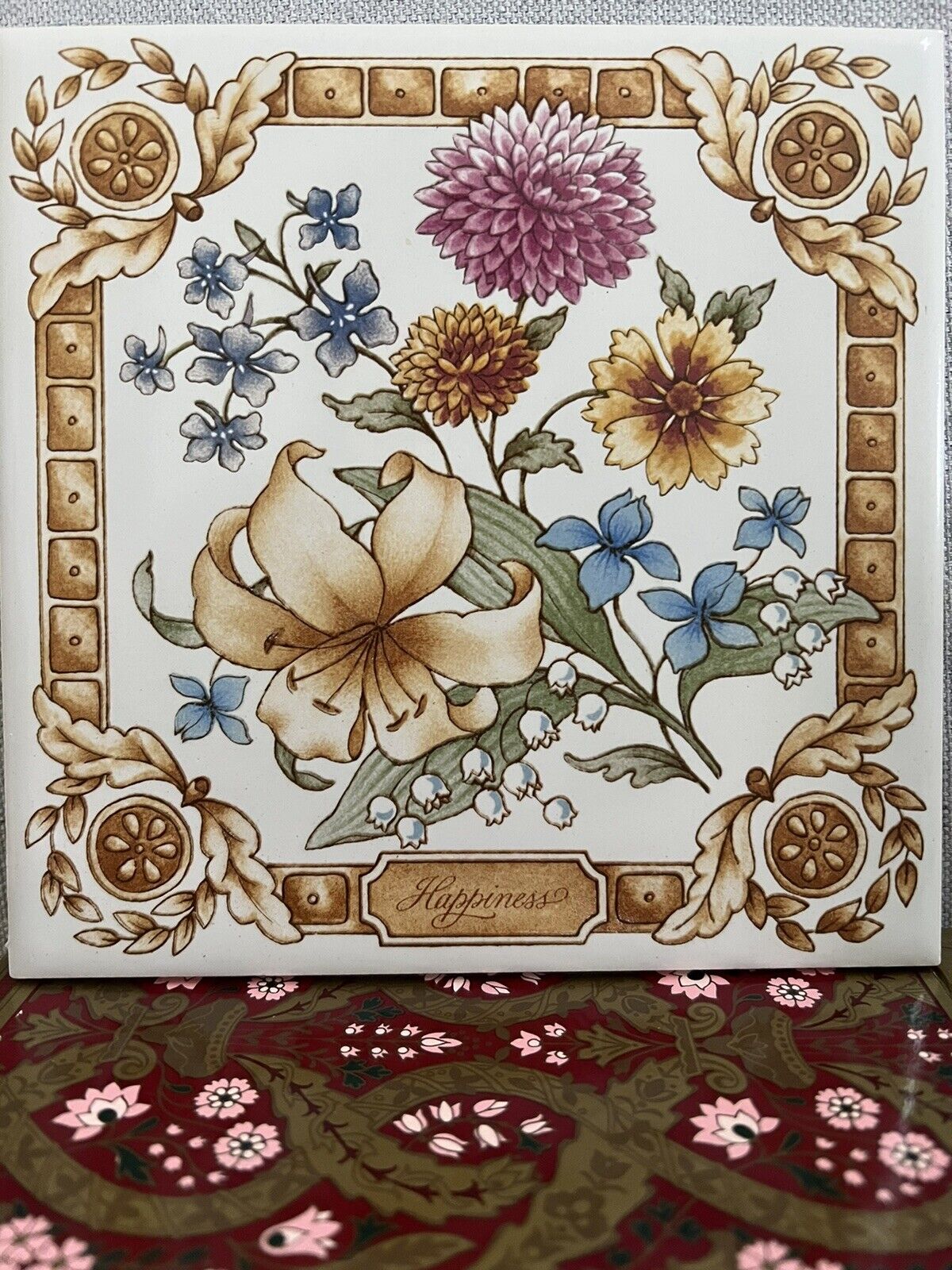 Avon Happiness Flower design Ceramic Tile Original Box 1983 Made in England