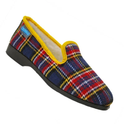 Chaussons charentaises femme BLUE NAVY - intérieur laine - semelles gomme - Photo 1/4