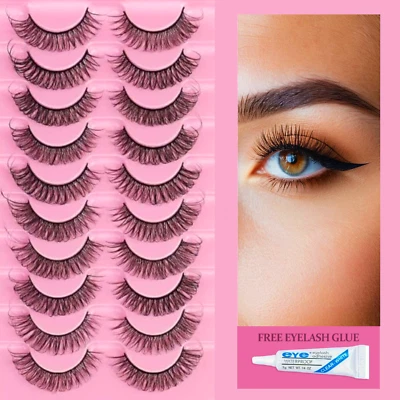 UK BEAUTY SUPPLIES 10 Pairs False Lashes Eyelashes Strip Lashes Natural Wispy Light Reusable