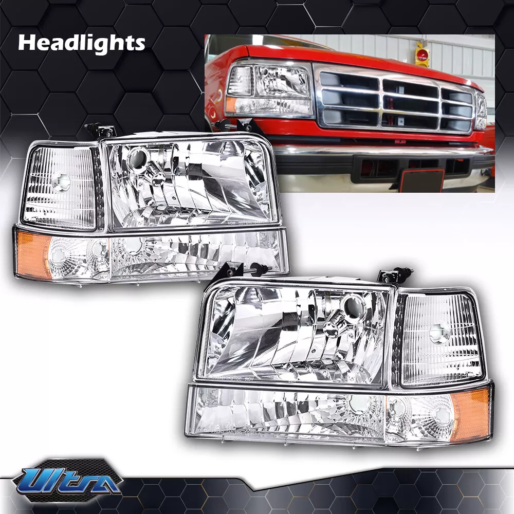 Fit For 92 96 Ford F150 F250 F350 Bronco Headlights w Corner Signal Bumper Lamps