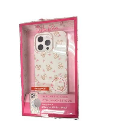 Isla Rae MagSafe Case for iPhone 16 Pro Max Bear Pattern White Pink