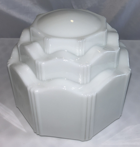 Vintage Antique 1920s-1940s Art Deco Nouveau Milk Glass Skyscraper Light Shade - Picture 2 of 12