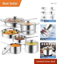 10-Piece Stainless Steel Cookware Set Home Kitchen Pots and Pans with Lids